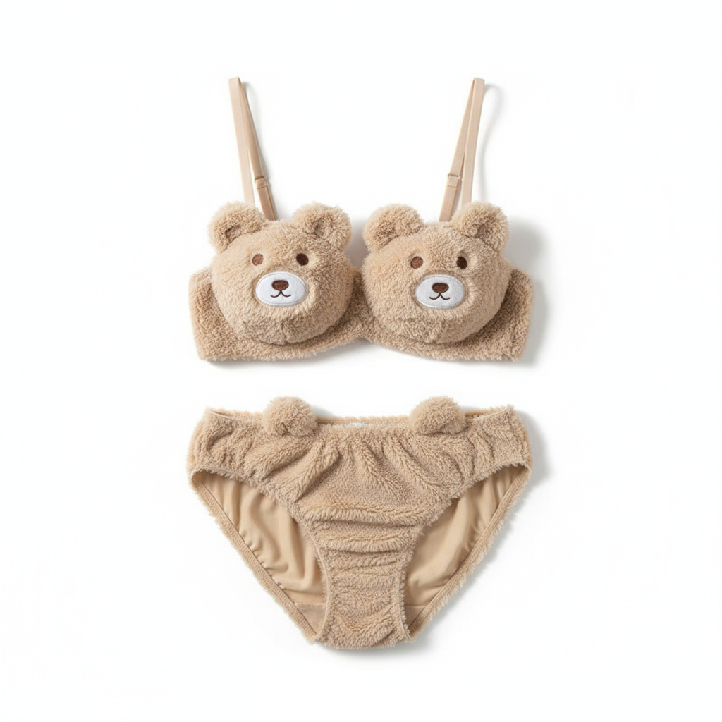 Japanese Style Soft Cute Bear Lingerie For Women Autumn Winter Cartoon Plush Comfortable Adorable Girl Bra Women's Underwear
